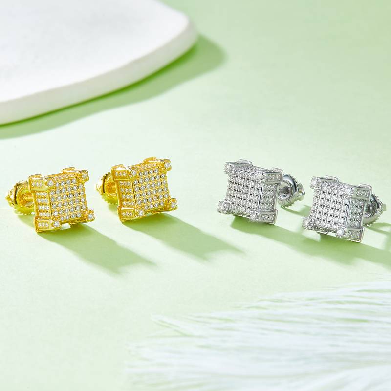 方形立柱S925银Stud Earring带螺纹Moissanite厘石D级1.06ct